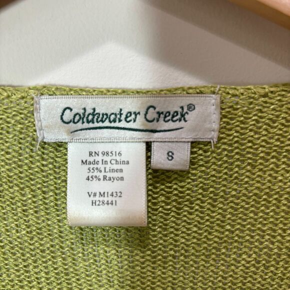 Coldwater Creek Green Tie Front Sweater Linen Cotton Size Small Y2K 90s Friends - Picture 8 of 12